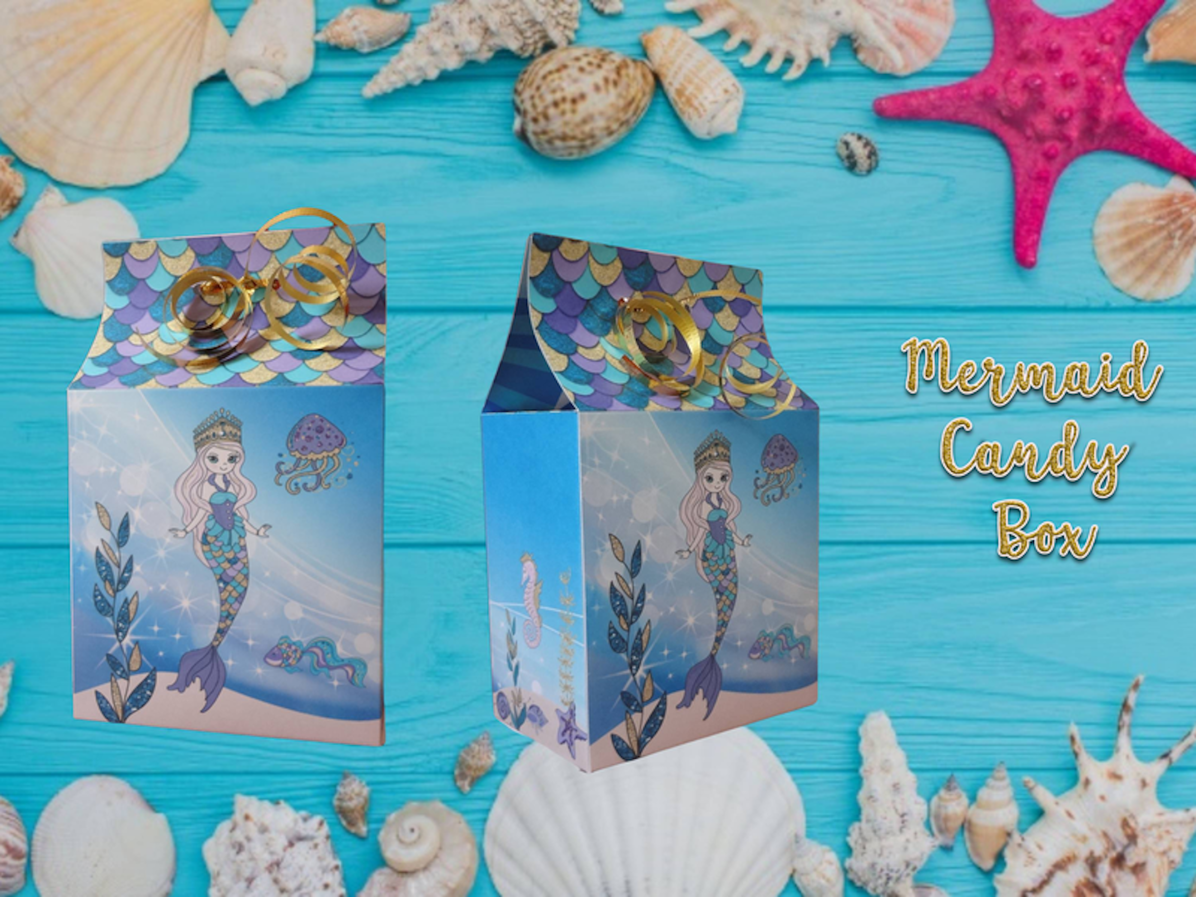 Printable Glitter Mermaid Treat Box - 2
