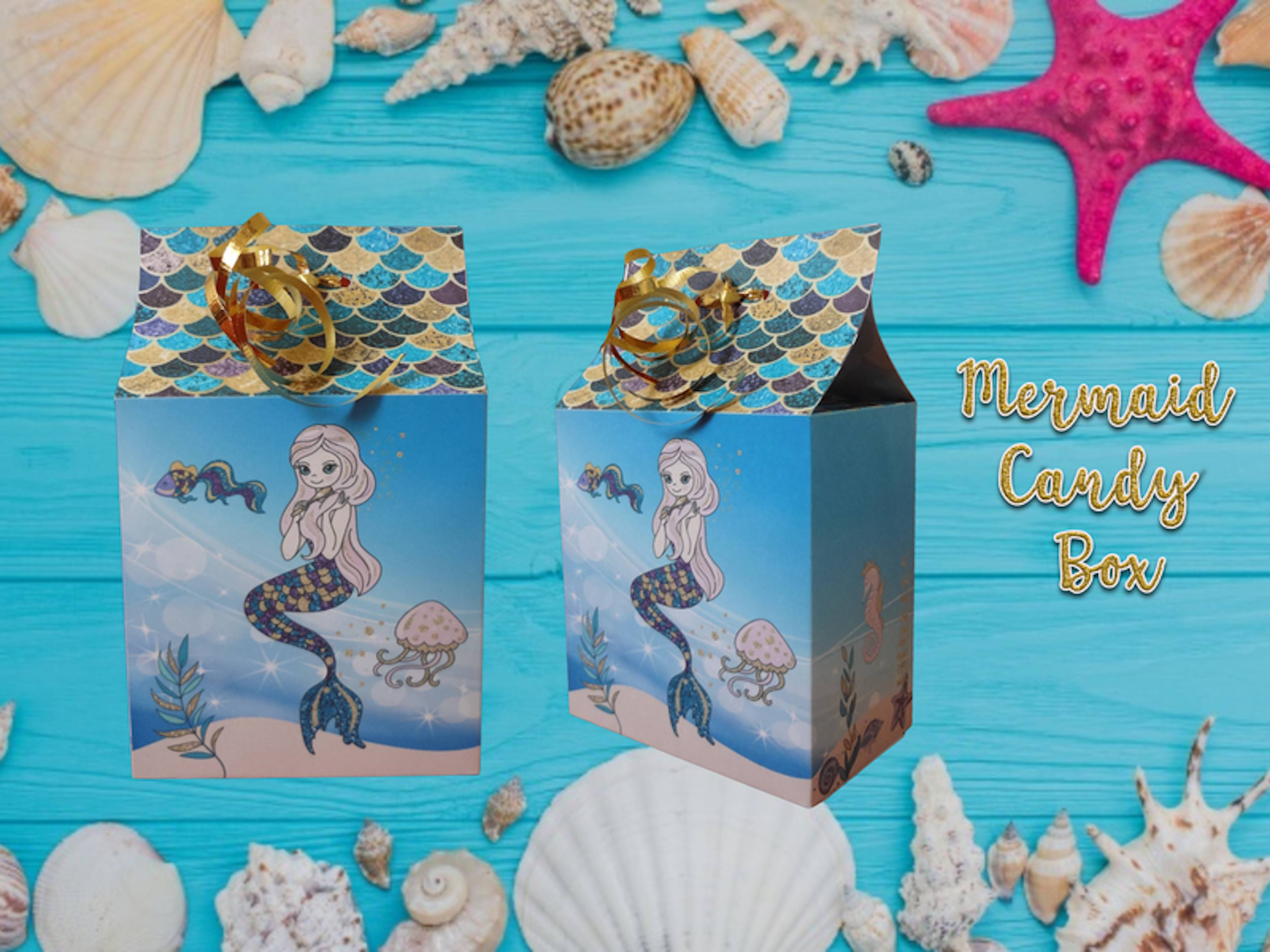Printable Glitter Mermaid Treat Box - 1 